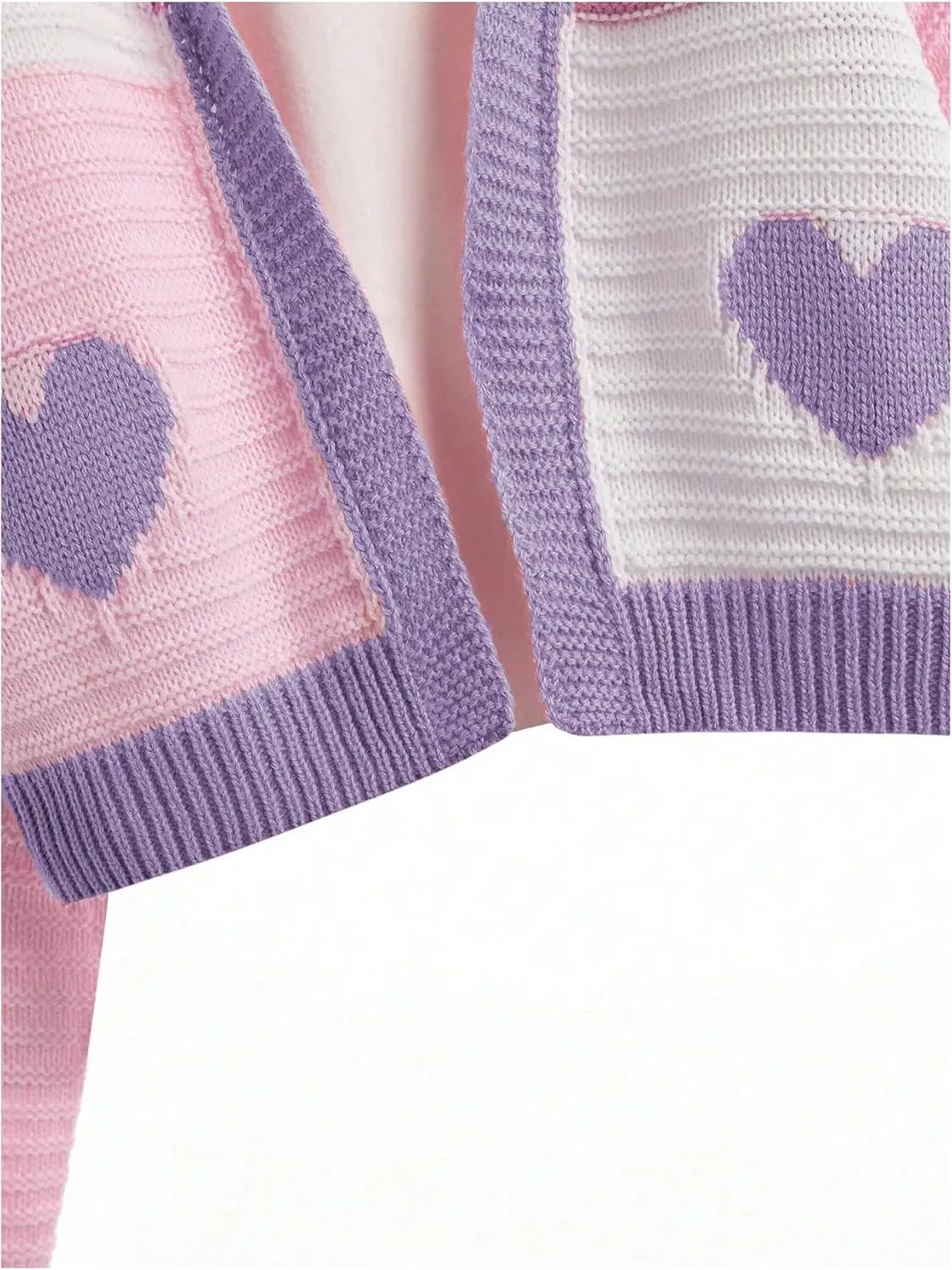 Verdusa Girl's Cute Heart Knitted Sweaters Open Front Long Sleeve Graphic Cardigan Sweater