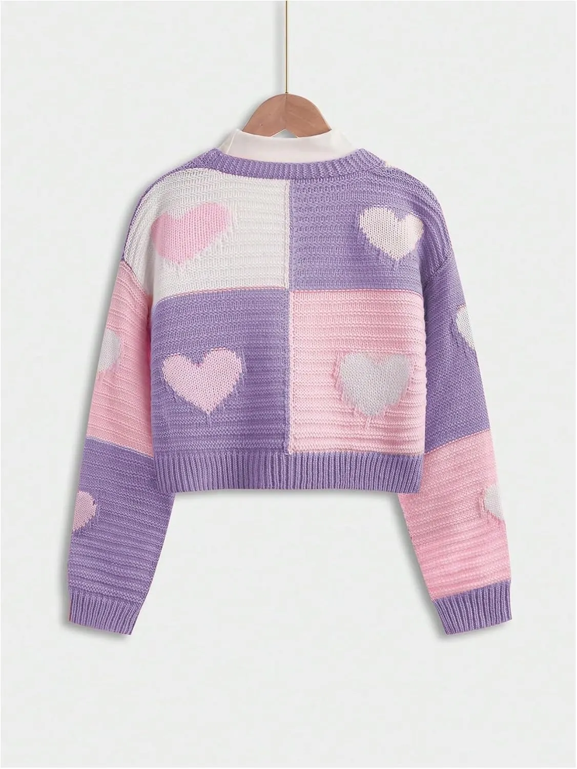 Verdusa Girl's Cute Heart Knitted Sweaters Open Front Long Sleeve Graphic Cardigan Sweater