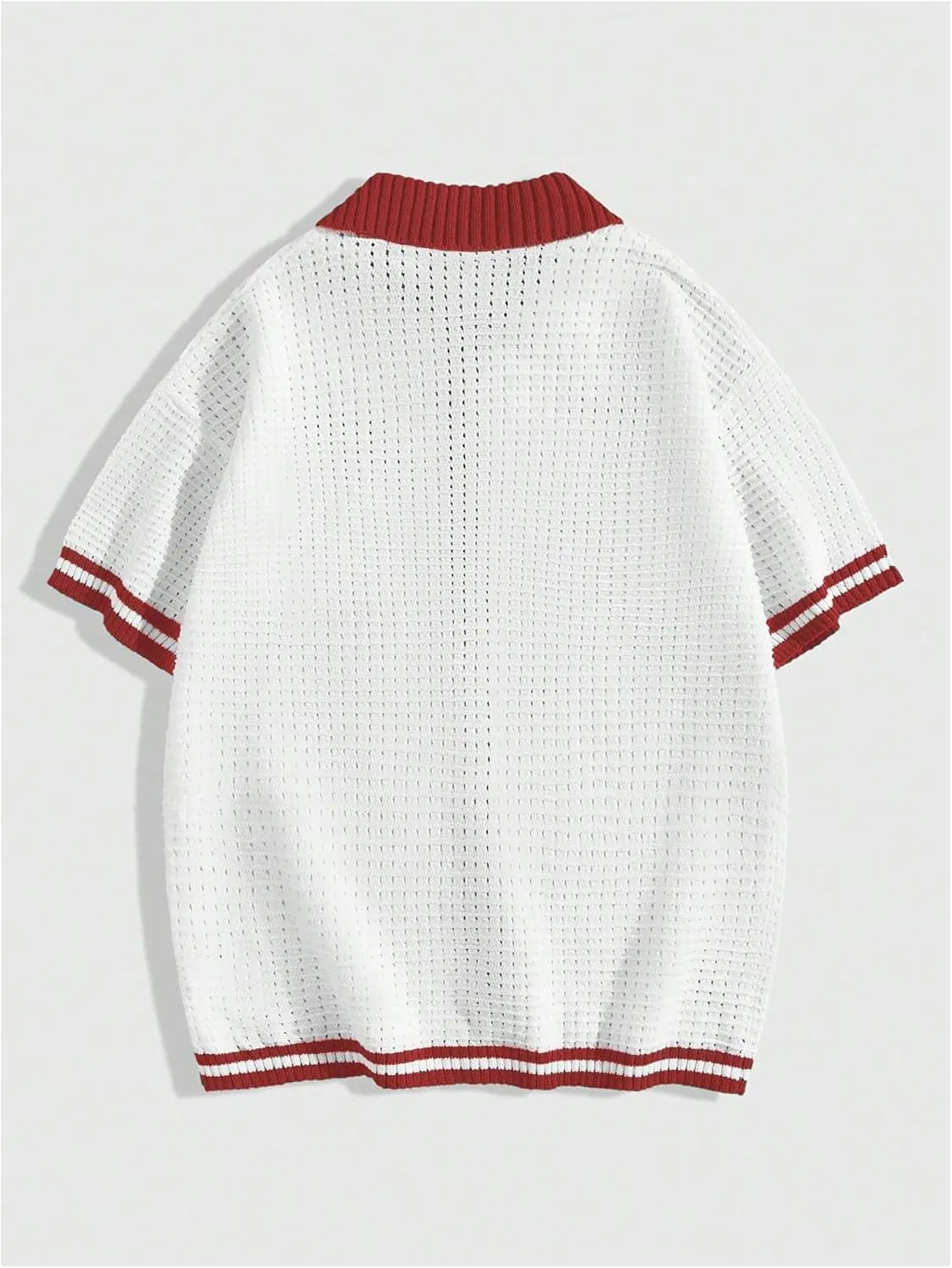 Verdusa Men's Fall Pullover Sweaters Contrast Binding Collar Colorblock Short Sleeve Button Down Shirt Knit Top