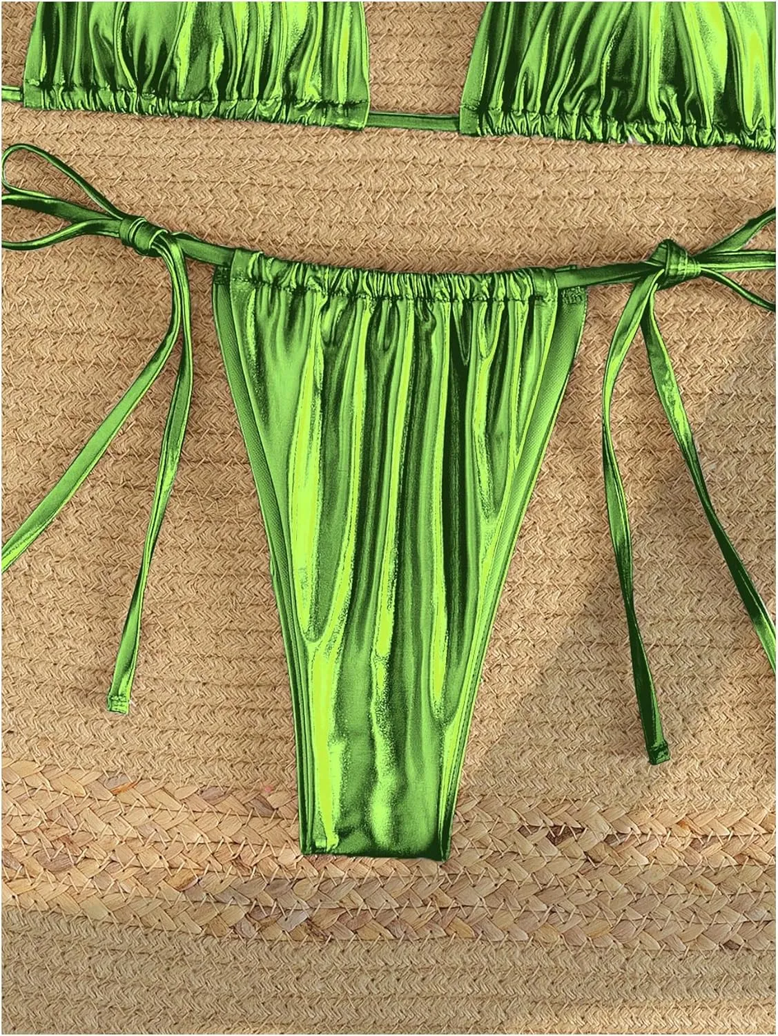 Verdusa Women's 2 Piece Bathing Suit Glitter Triangle Top Tie Side Thong Bikini Swimsuits