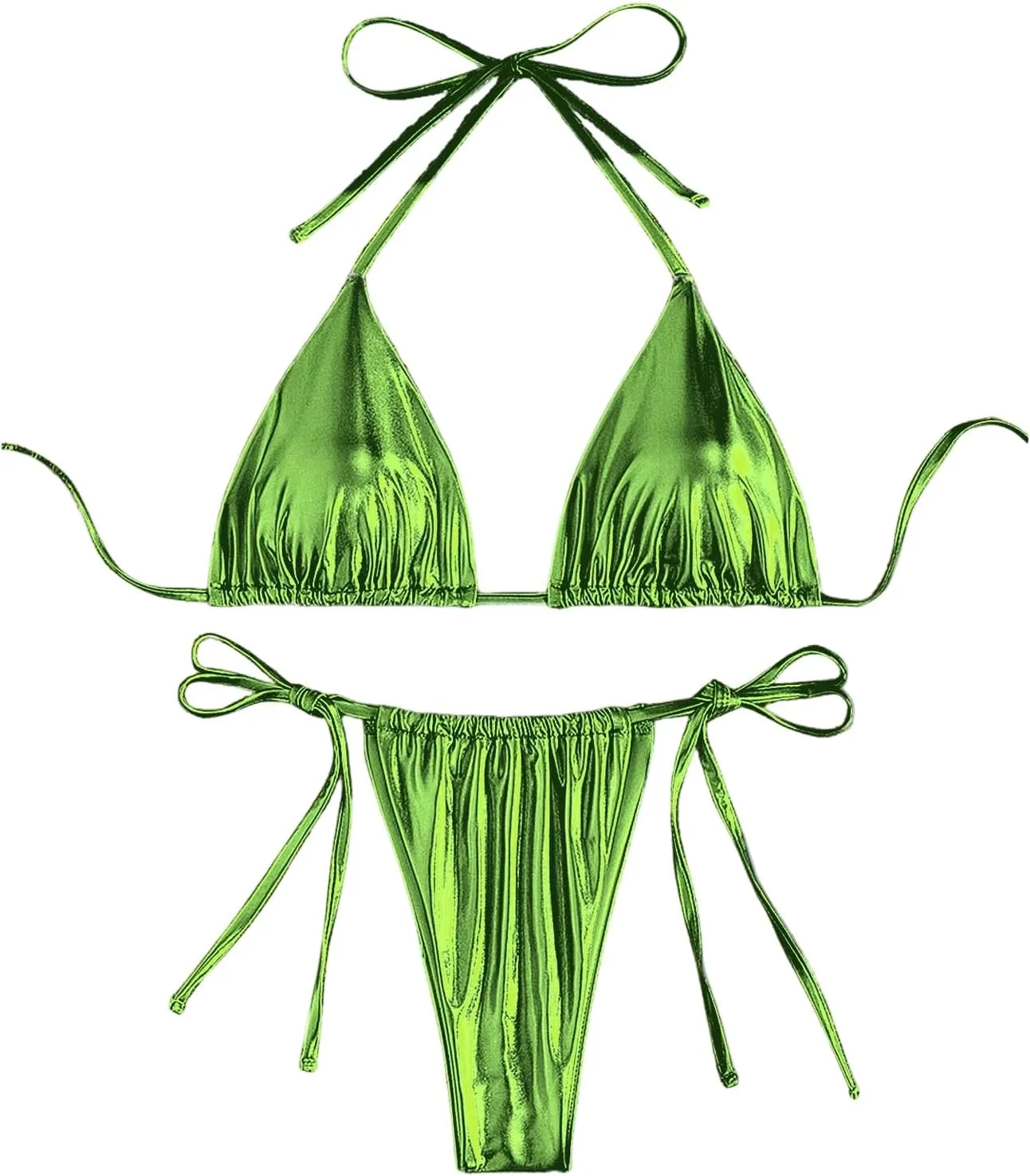 Verdusa Women's 2 Piece Bathing Suit Glitter Triangle Top Tie Side Thong Bikini Swimsuits