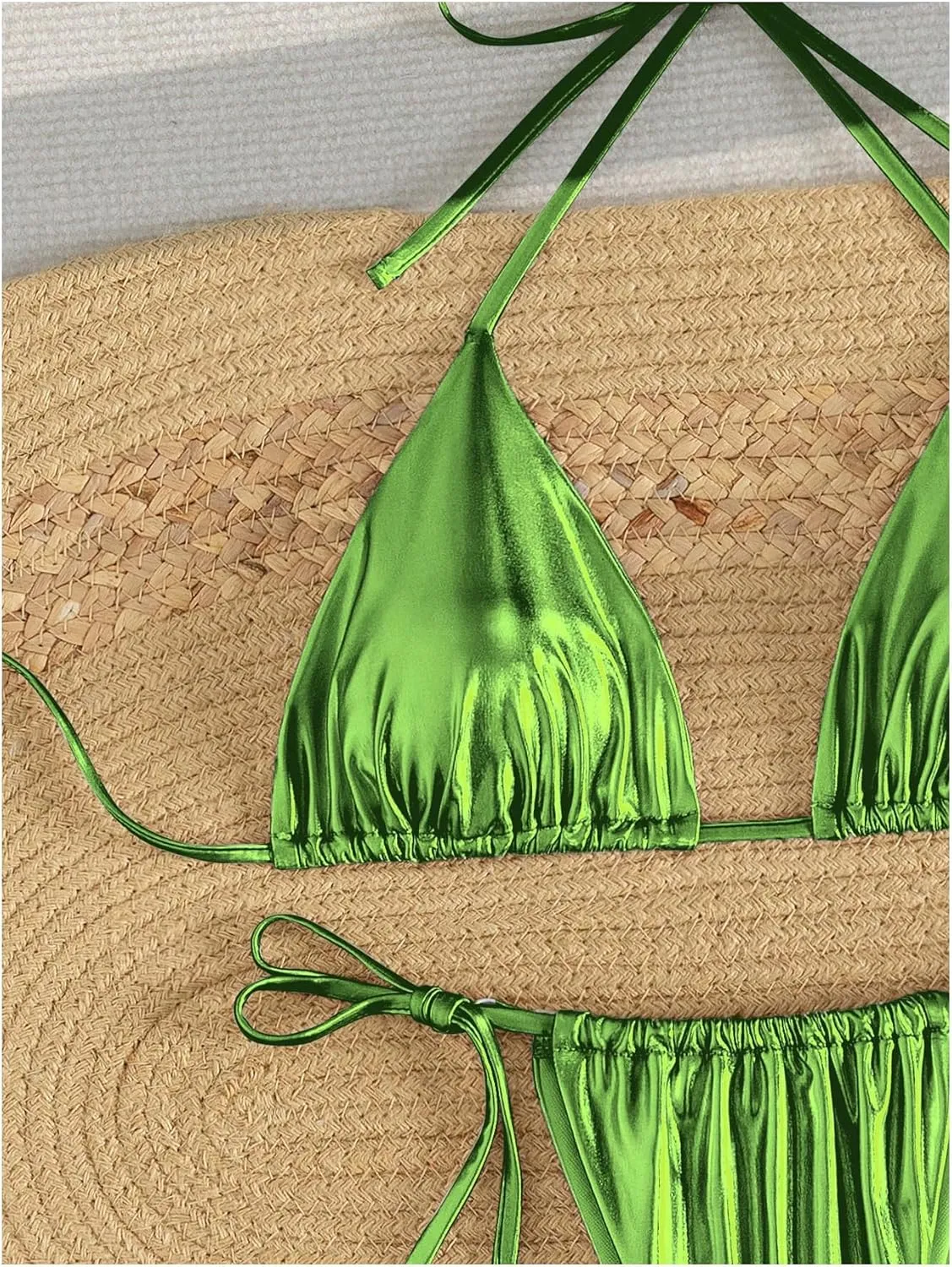 Verdusa Women's 2 Piece Bathing Suit Glitter Triangle Top Tie Side Thong Bikini Swimsuits