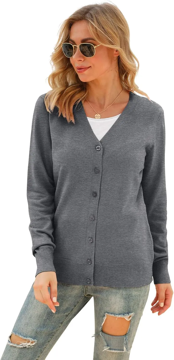 VIISHOW Women's V Neck Button Down Knitwear Long Sleeve Soft Basic Knit Cardigan Sweater