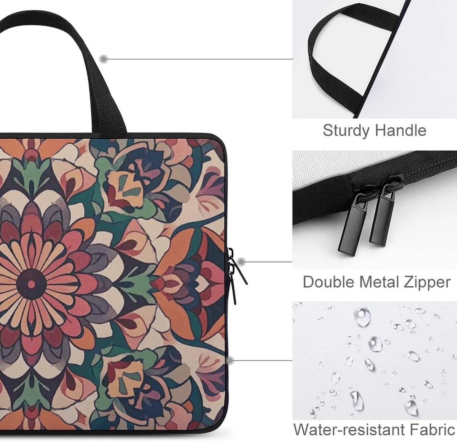 Vintage Mandala Laptop Bag Durable Laptop Sleeve Water-Resistant Notebook Bag for Computer Or Tablet
