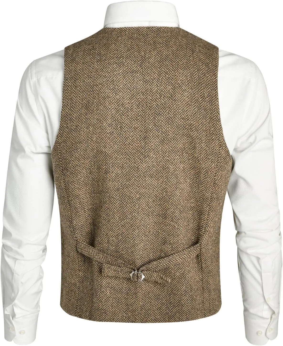 VOBOOM Men's Slim Fit Herringbone Tweed Suits Vest Premium Wool Blend Waistcoat