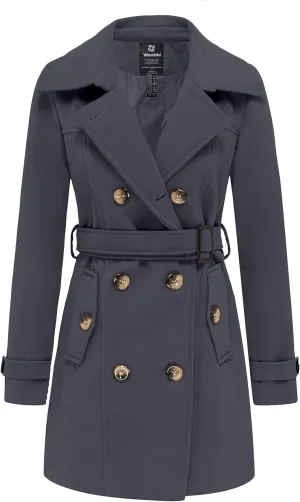 wantdo Women's Double Breasted Pea Coat Winter Mid-Long Trench Coat with Belt