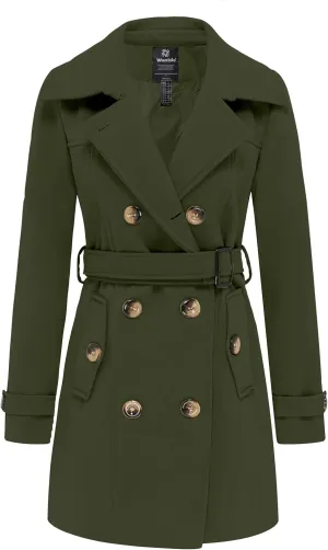 wantdo Women's Double Breasted Pea Coat Winter Mid-Long Trench Coat with Belt