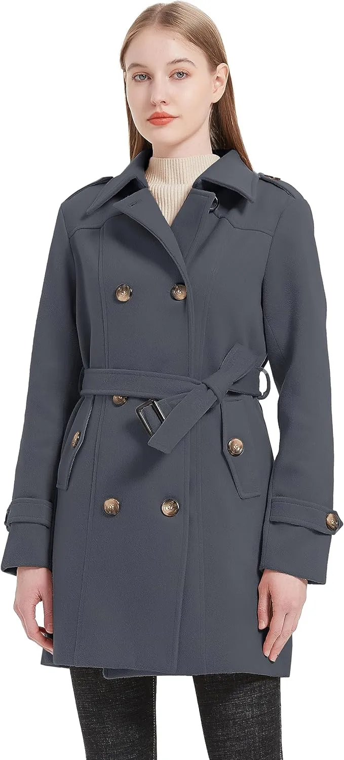wantdo Women's Double Breasted Pea Coat Winter Mid-Long Trench Coat with Belt