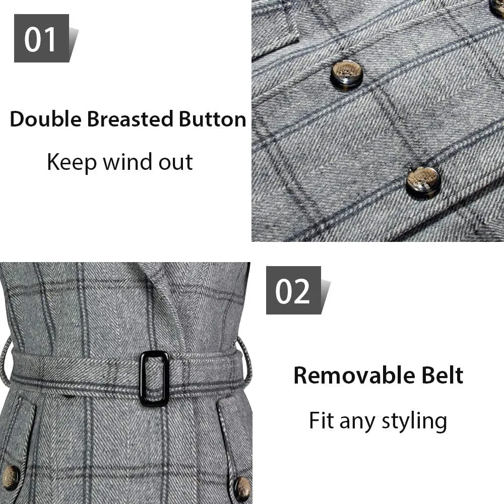 wantdo Women's Double Breasted Pea Coat Winter Mid-Long Trench Coat with Belt