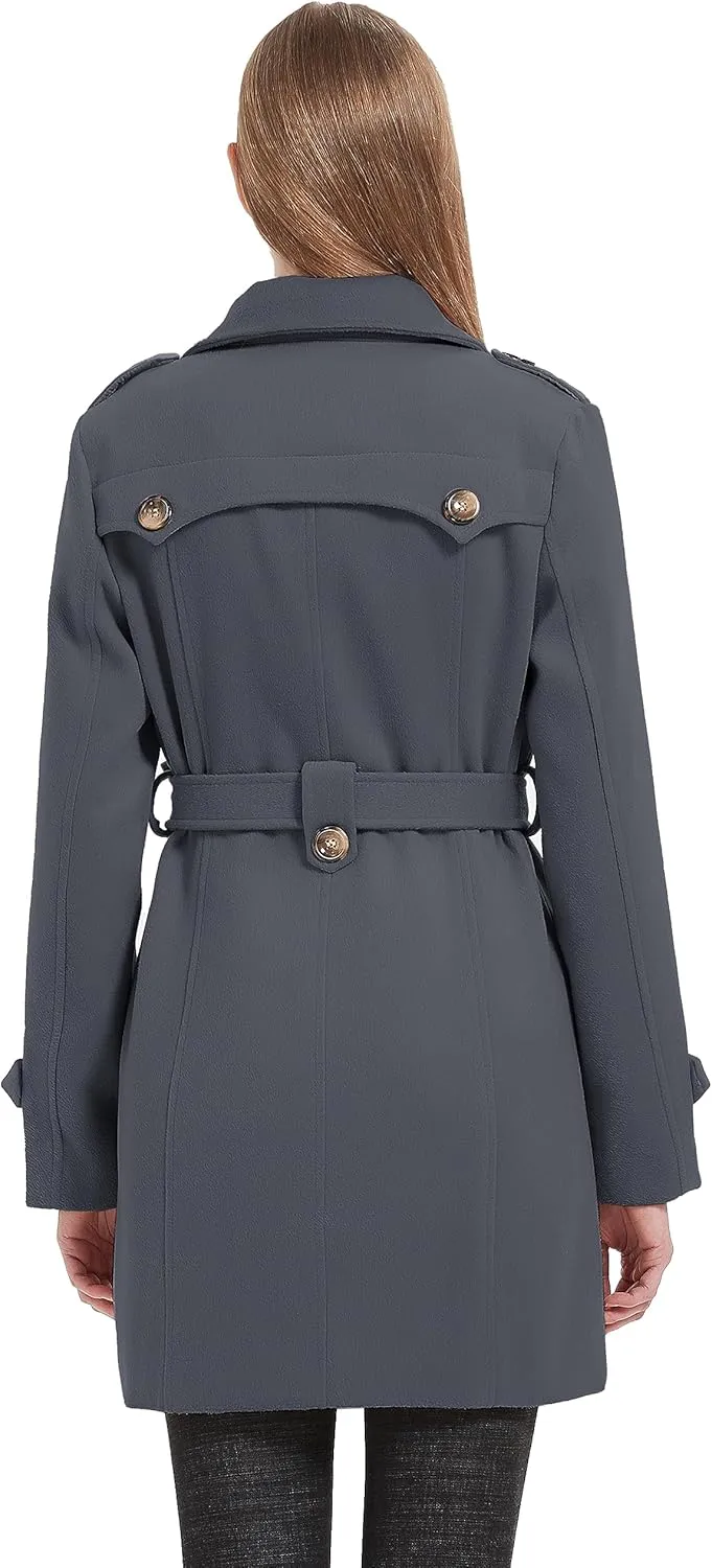 wantdo Women's Double Breasted Pea Coat Winter Mid-Long Trench Coat with Belt