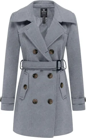 wantdo Women's Double Breasted Pea Coat Winter Mid-Long Trench Coat with Belt