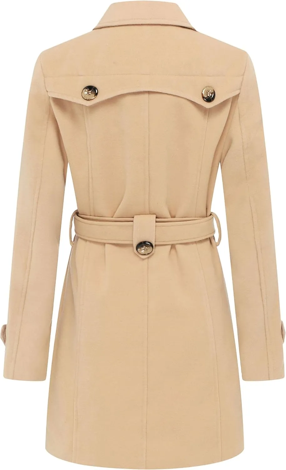 wantdo Women's Double Breasted Pea Coat Winter Mid-Long Trench Coat with Belt