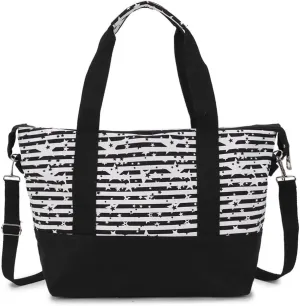 Water Resistant Vintage Large Canvas Shopper Work Bag for Women with Stars Print Striped Pattern