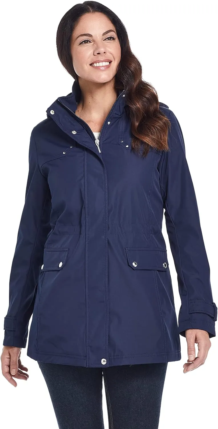 Weatherproof Womens Raincoat Anorak Lightweight Softshell Water Resistant Trenchcoat Rain Jacket with Detachable Hood