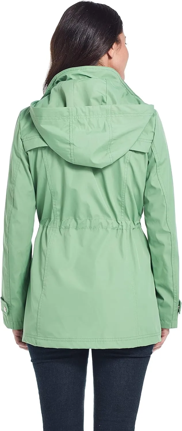 Weatherproof Womens Raincoat Anorak Lightweight Softshell Water Resistant Trenchcoat Rain Jacket with Detachable Hood