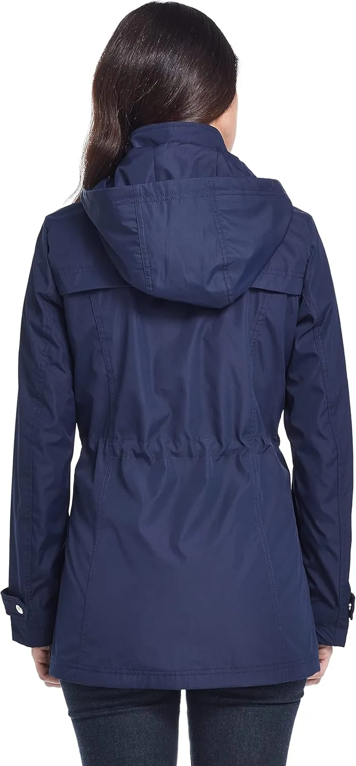 Weatherproof Womens Raincoat Anorak Lightweight Softshell Water Resistant Trenchcoat Rain Jacket with Detachable Hood