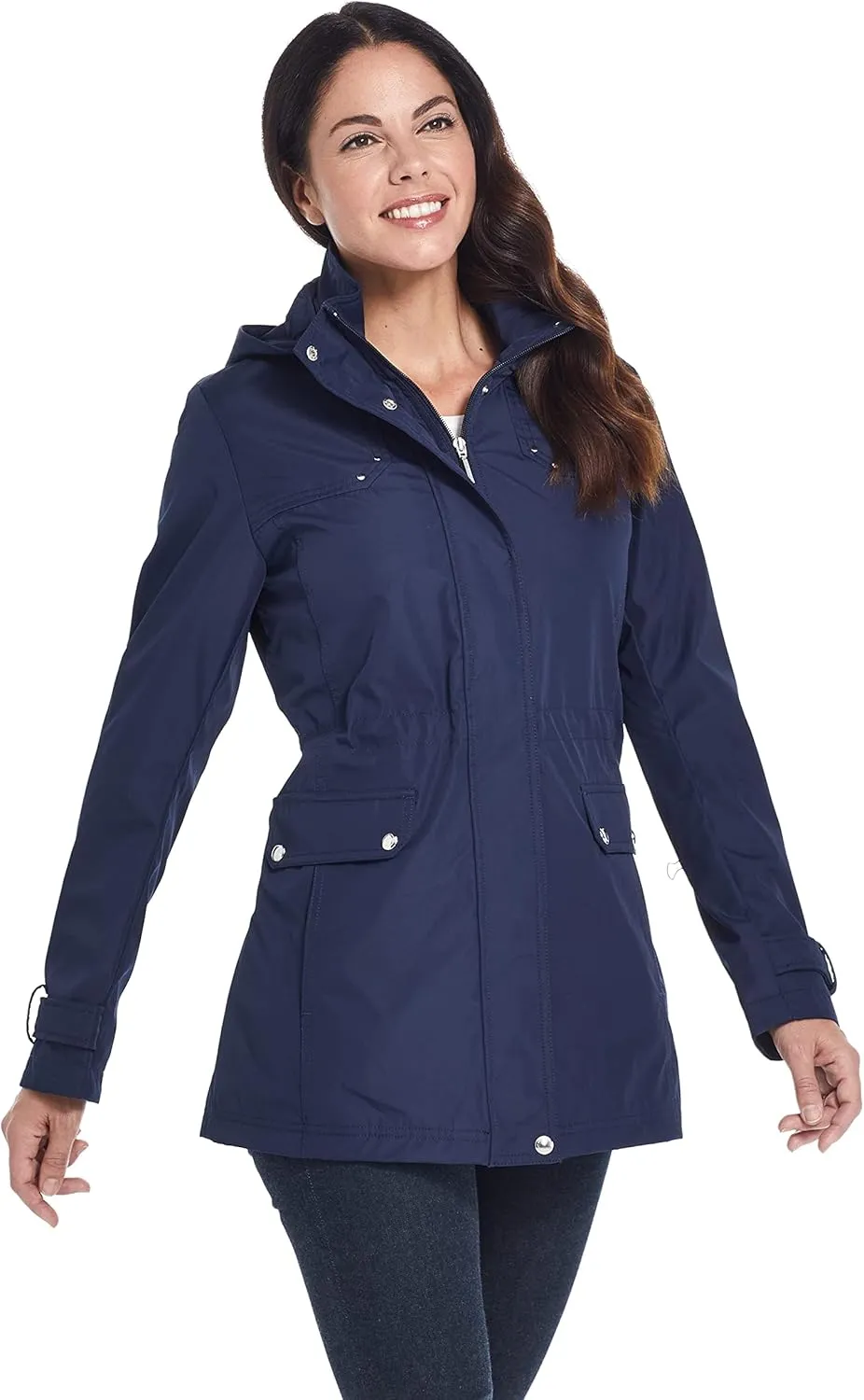 Weatherproof Womens Raincoat Anorak Lightweight Softshell Water Resistant Trenchcoat Rain Jacket with Detachable Hood
