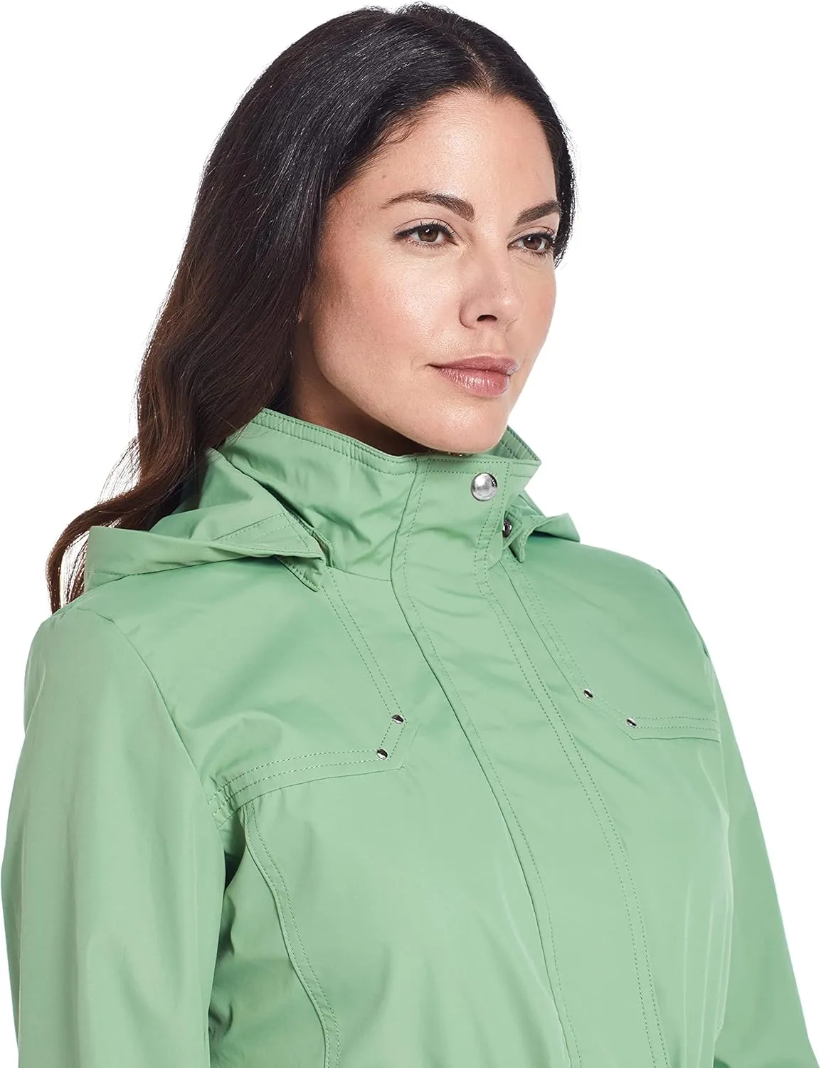 Weatherproof Womens Raincoat Anorak Lightweight Softshell Water Resistant Trenchcoat Rain Jacket with Detachable Hood
