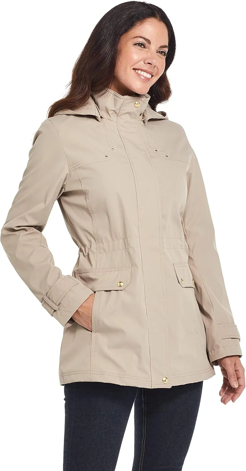 Weatherproof Womens Raincoat Anorak Lightweight Softshell Water Resistant Trenchcoat Rain Jacket with Detachable Hood