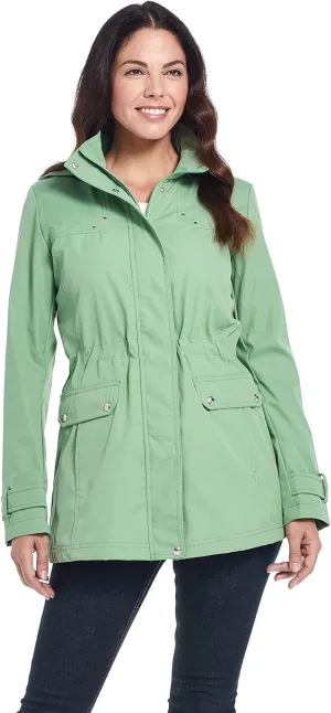 Weatherproof Womens Raincoat Anorak Lightweight Softshell Water Resistant Trenchcoat Rain Jacket with Detachable Hood