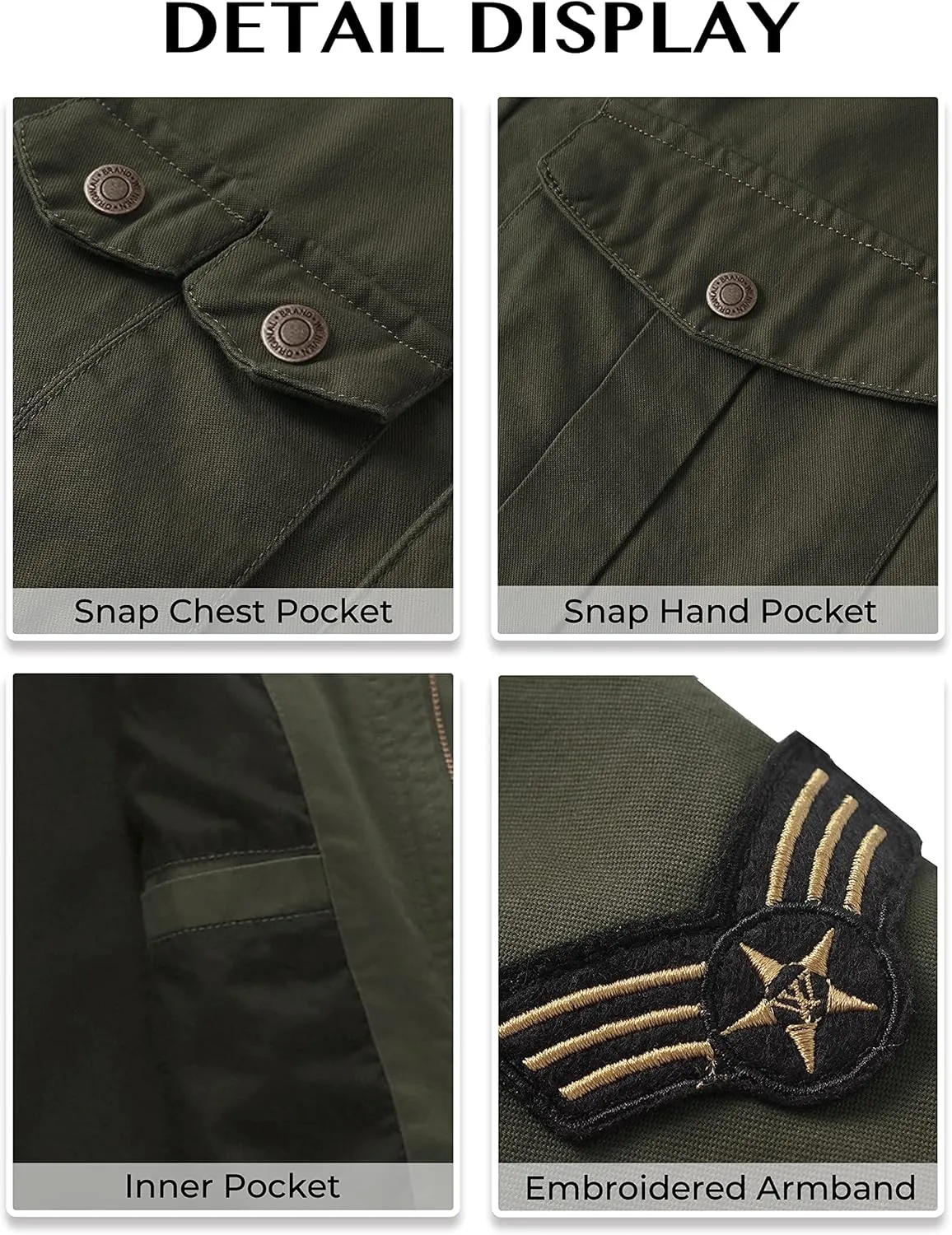 WenVen Men's Casual Canvas Cotton Jacket Hooded Military Utility Jacket