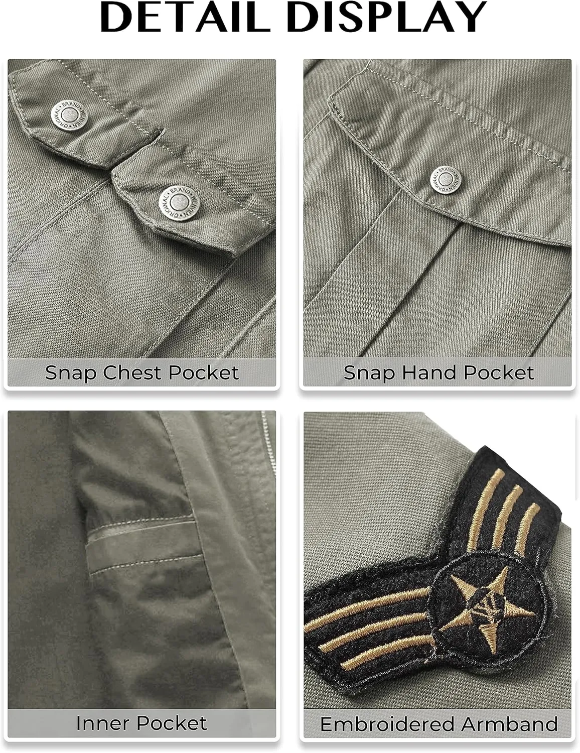 WenVen Men's Casual Canvas Cotton Jacket Hooded Military Utility Jacket
