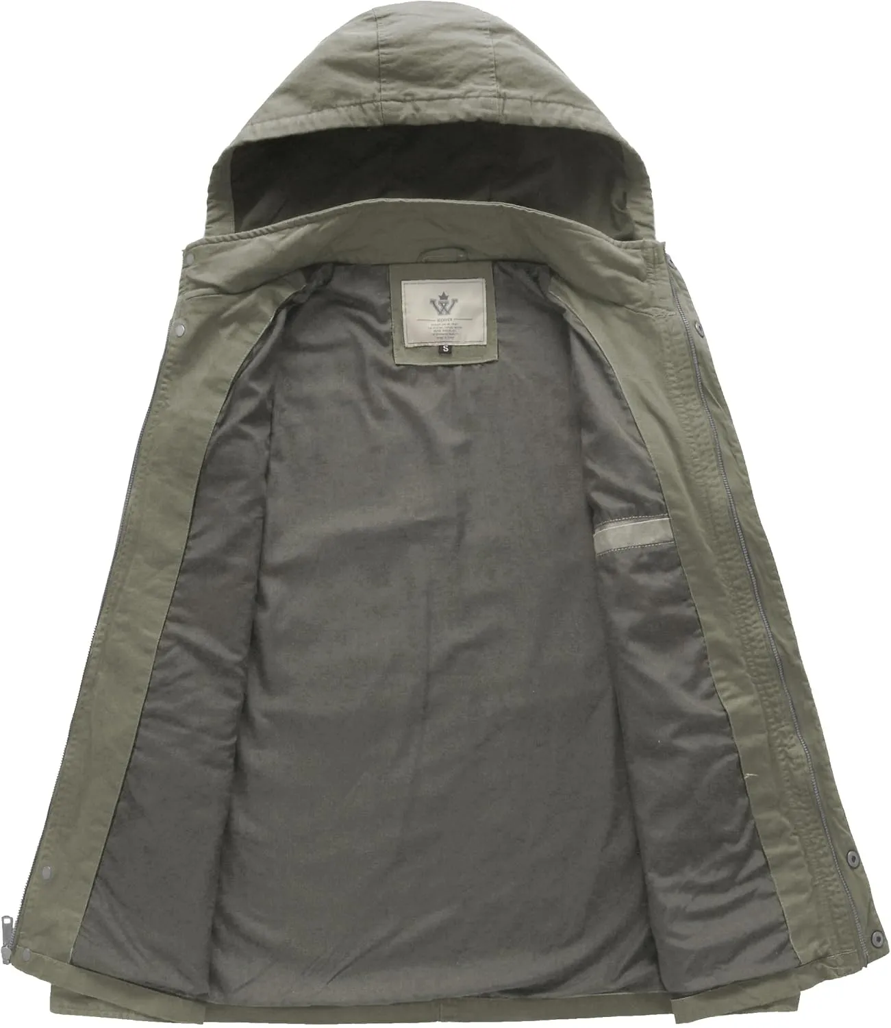 WenVen Men's Casual Canvas Cotton Jacket Hooded Military Utility Jacket