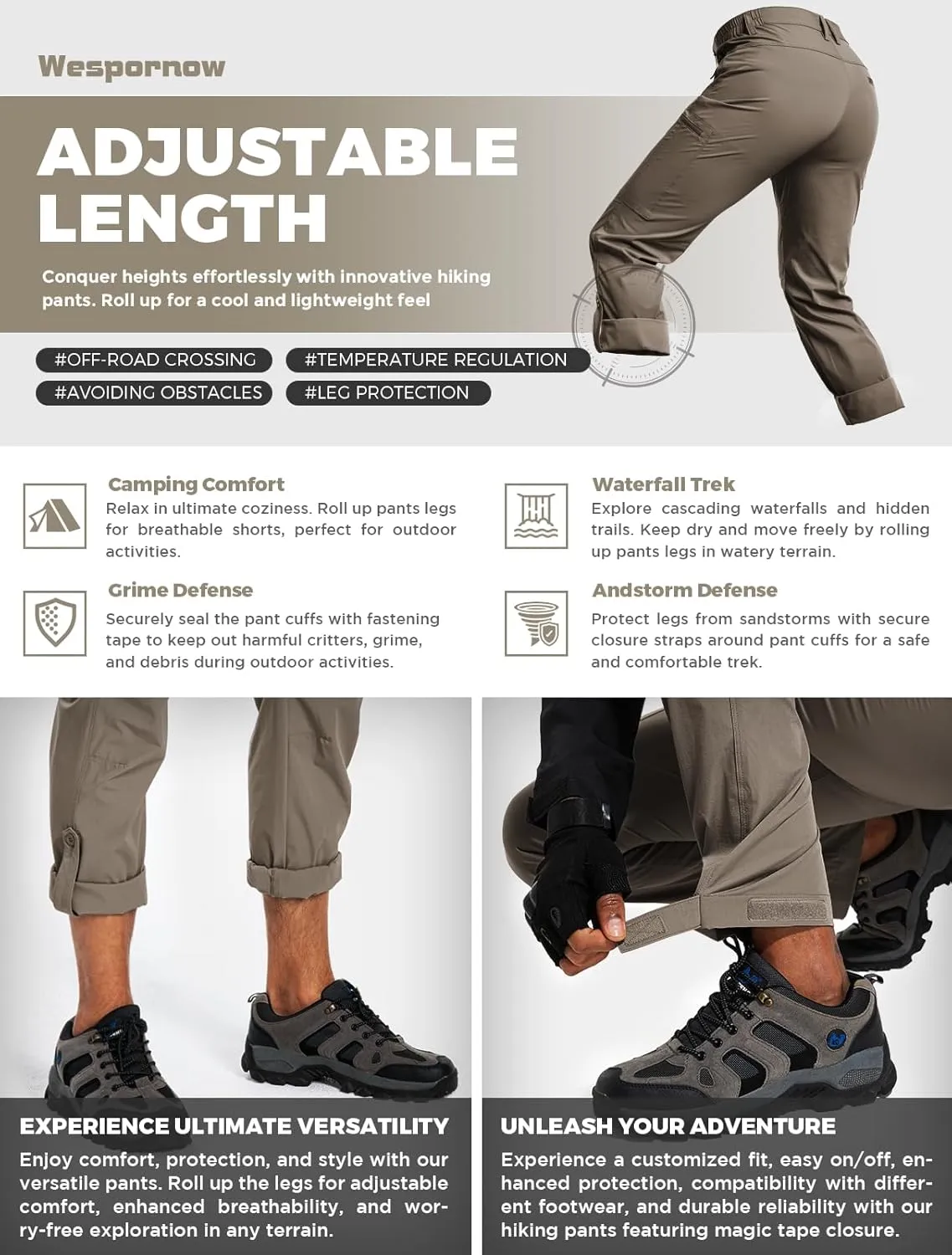 Wespornow Men's-Hiking-Pants Lightweight Water Resistant Quick Dry Outdoor Pants for Fishing Travel Camping