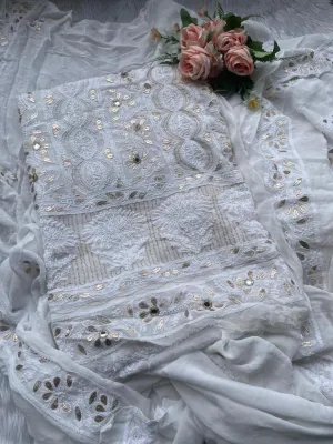 White Chikankari Unstitch Suits - Royal Collection