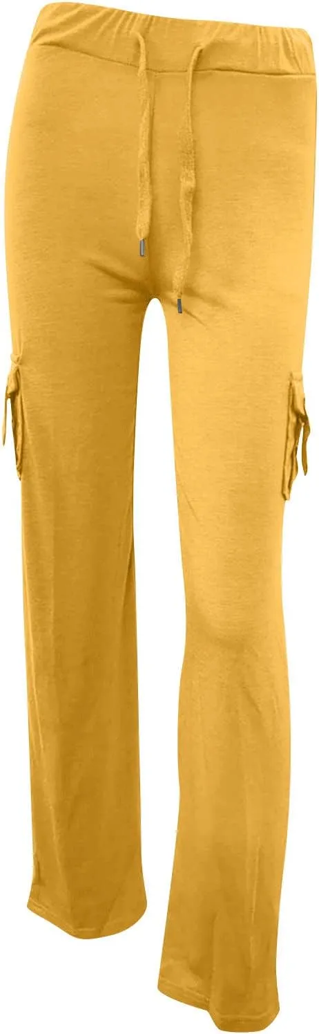 Wide Leg Cargo Pants for Women with Pockets Drawstring High Waisted Yoga Pants Trouser Style Yoga Pants Tall