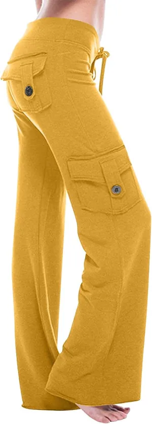 Wide Leg Cargo Pants for Women with Pockets Drawstring High Waisted Yoga Pants Trouser Style Yoga Pants Tall