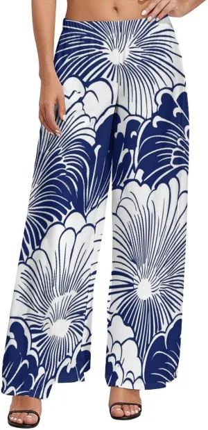 Wide Leg High Waist Pants for Woman Plus Size Flowy Pants Summer Beach Trouser Lightweight Elastic Waist Trouser