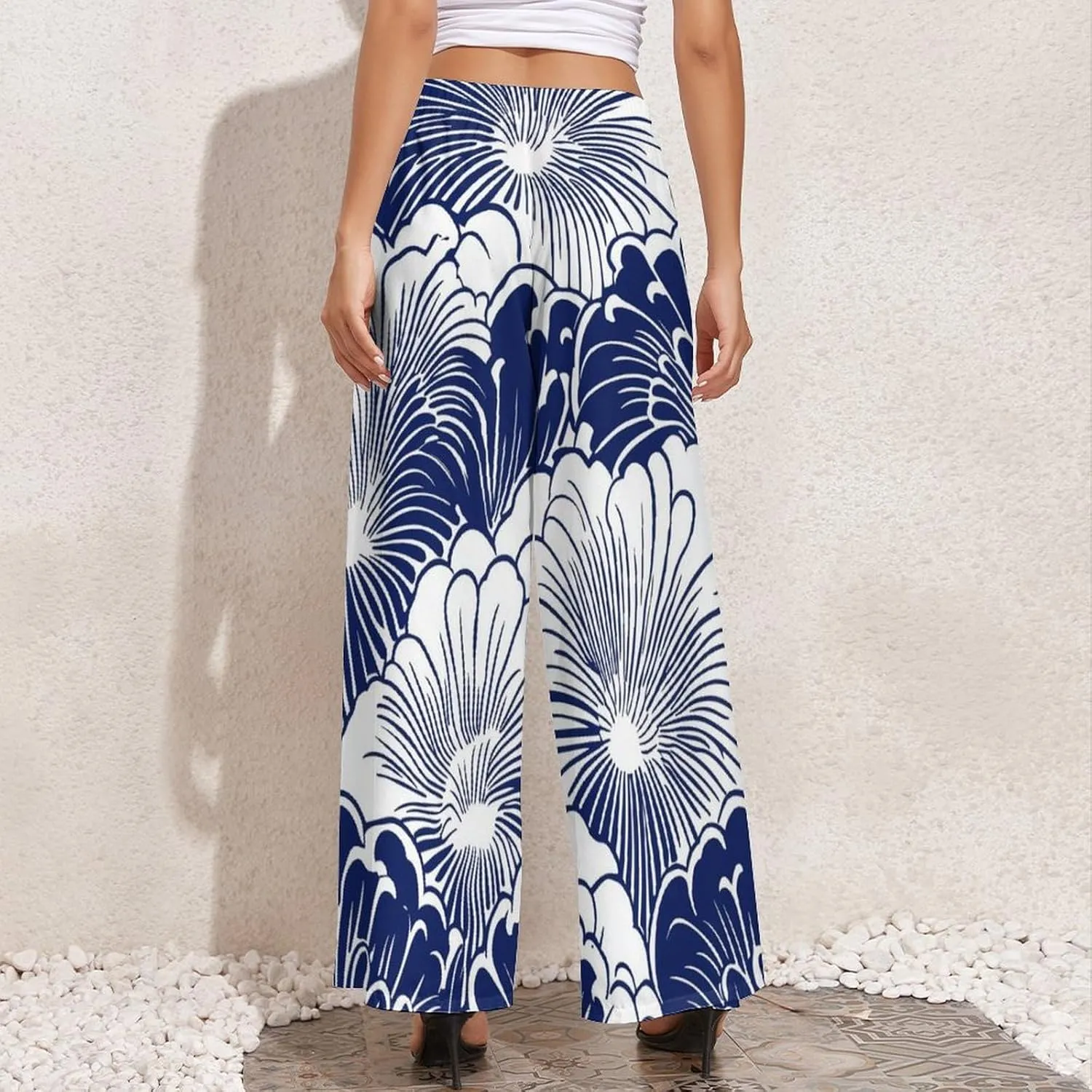 Wide Leg High Waist Pants for Woman Plus Size Flowy Pants Summer Beach Trouser Lightweight Elastic Waist Trouser