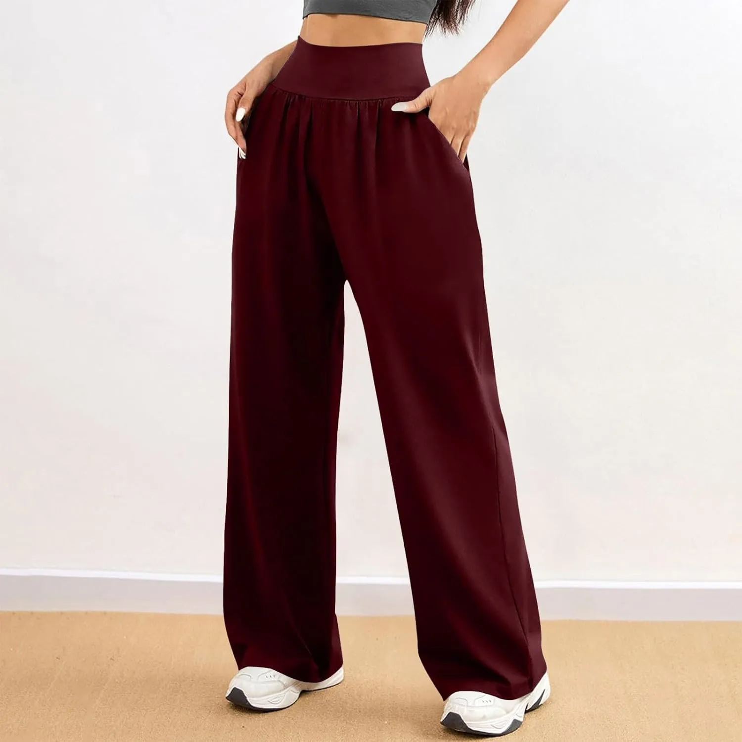 Wide Leg Yoga Pants for Women Business Casual Pant Tummy Control High Waisted Work Trousers Track Pants with Pockets