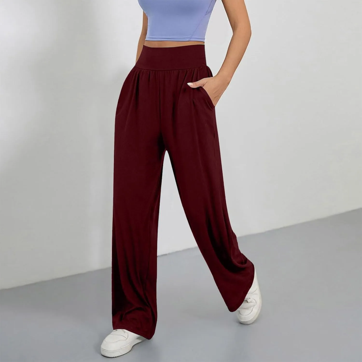 Wide Leg Yoga Pants for Women Business Casual Pant Tummy Control High Waisted Work Trousers Track Pants with Pockets