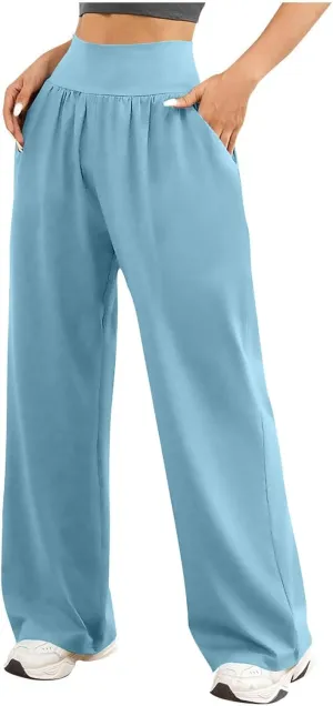 Wide Leg Yoga Pants for Women Business Casual Pant Tummy Control High Waisted Work Trousers Track Pants with Pockets