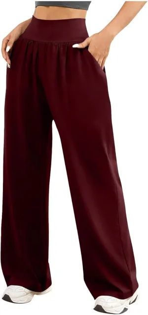 Wide Leg Yoga Pants for Women Business Casual Pant Tummy Control High Waisted Work Trousers Track Pants with Pockets