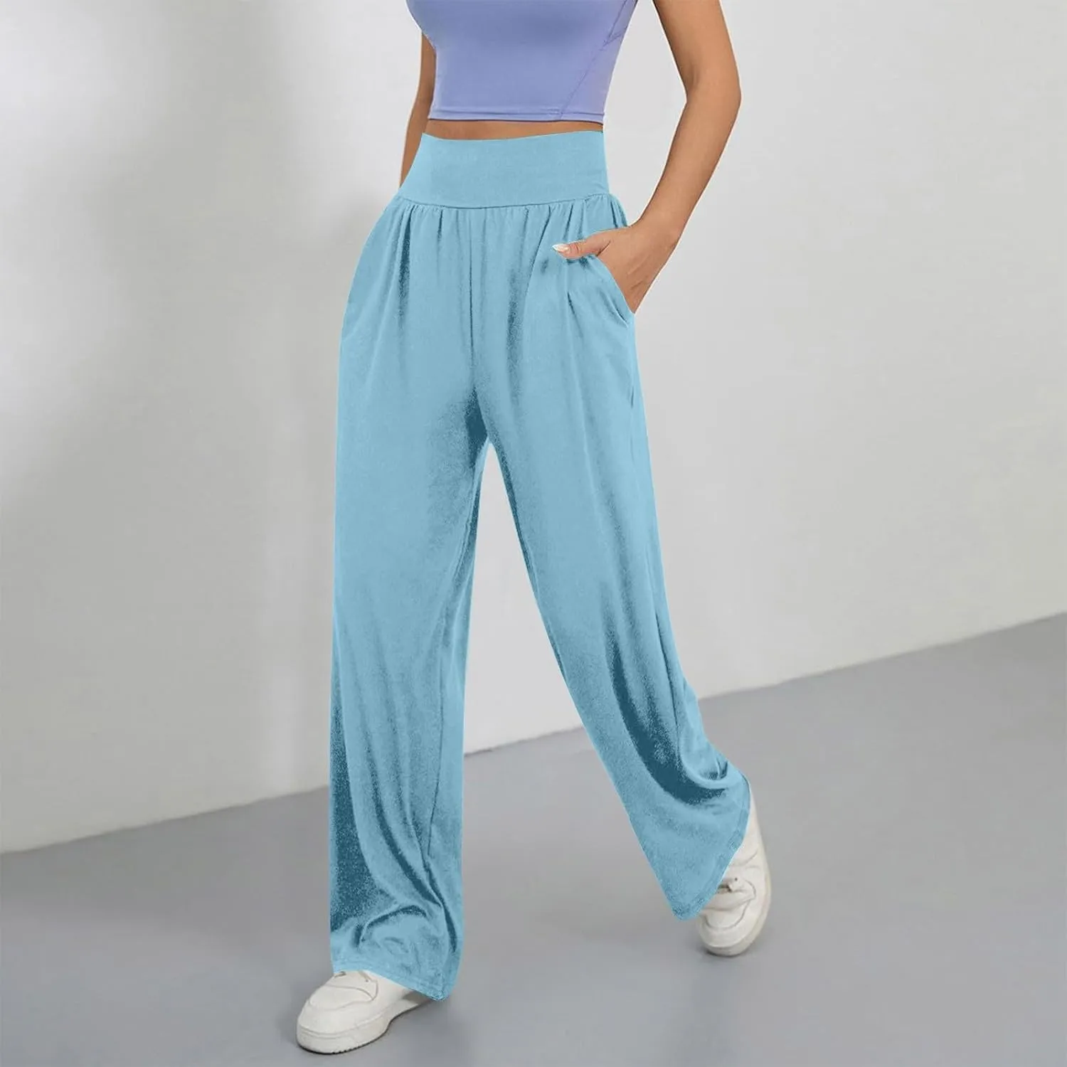 Wide Leg Yoga Pants for Women Business Casual Pant Tummy Control High Waisted Work Trousers Track Pants with Pockets