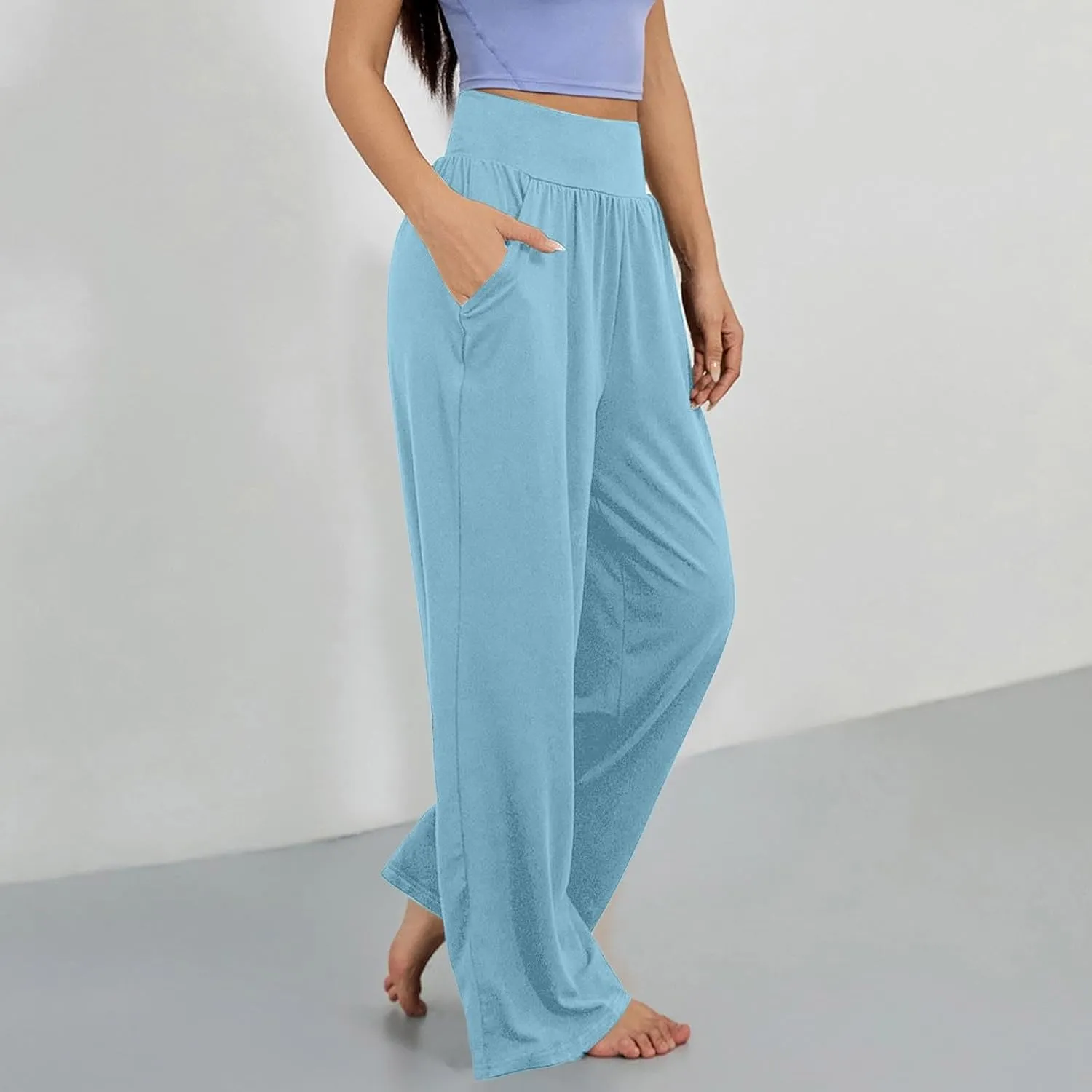 Wide Leg Yoga Pants for Women Business Casual Pant Tummy Control High Waisted Work Trousers Track Pants with Pockets