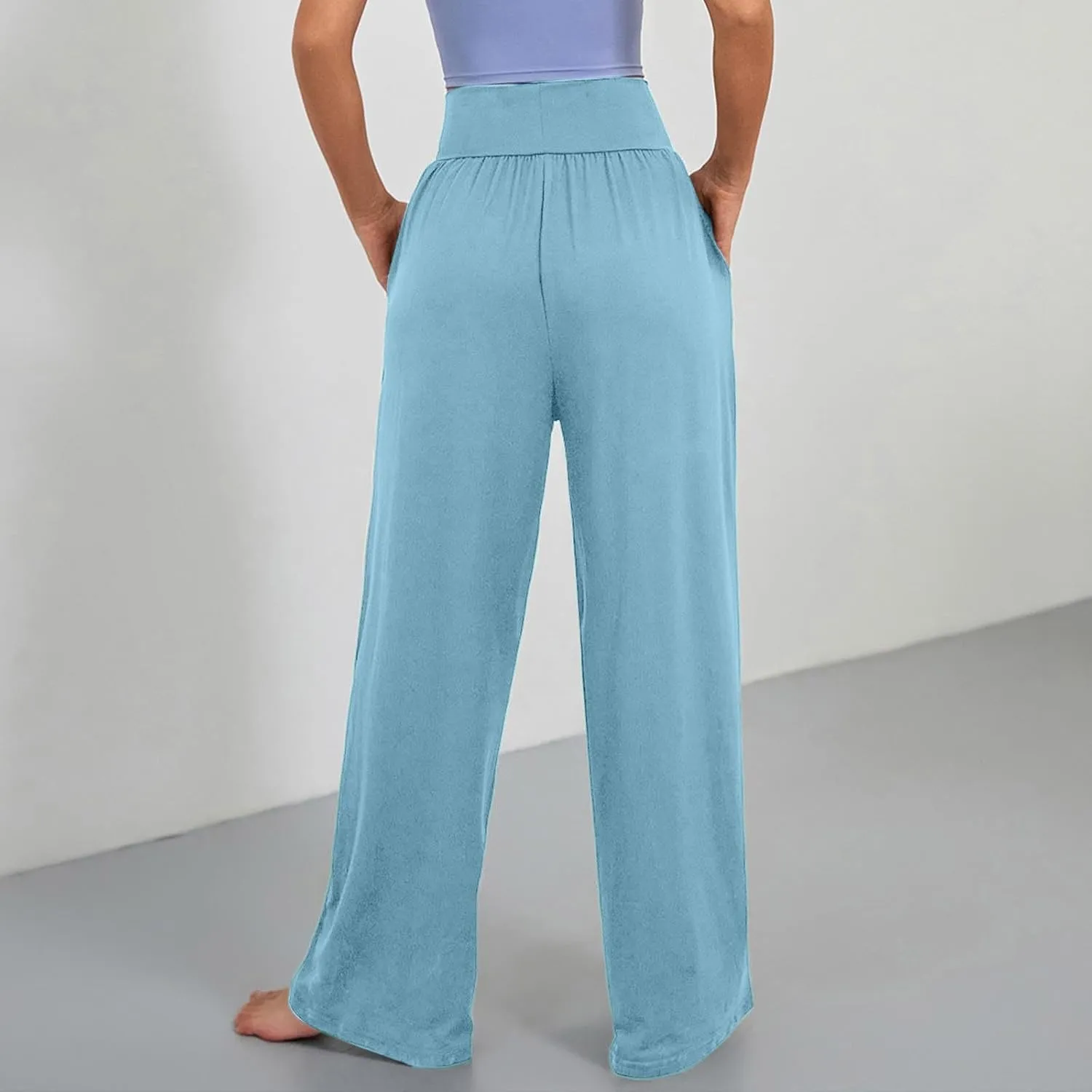 Wide Leg Yoga Pants for Women Business Casual Pant Tummy Control High Waisted Work Trousers Track Pants with Pockets