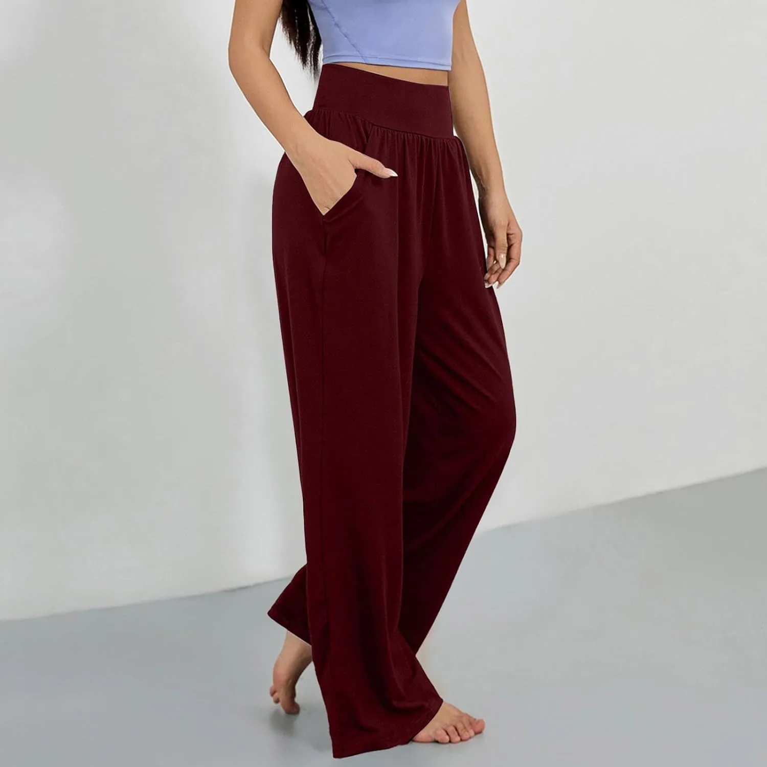 Wide Leg Yoga Pants for Women Business Casual Pant Tummy Control High Waisted Work Trousers Track Pants with Pockets
