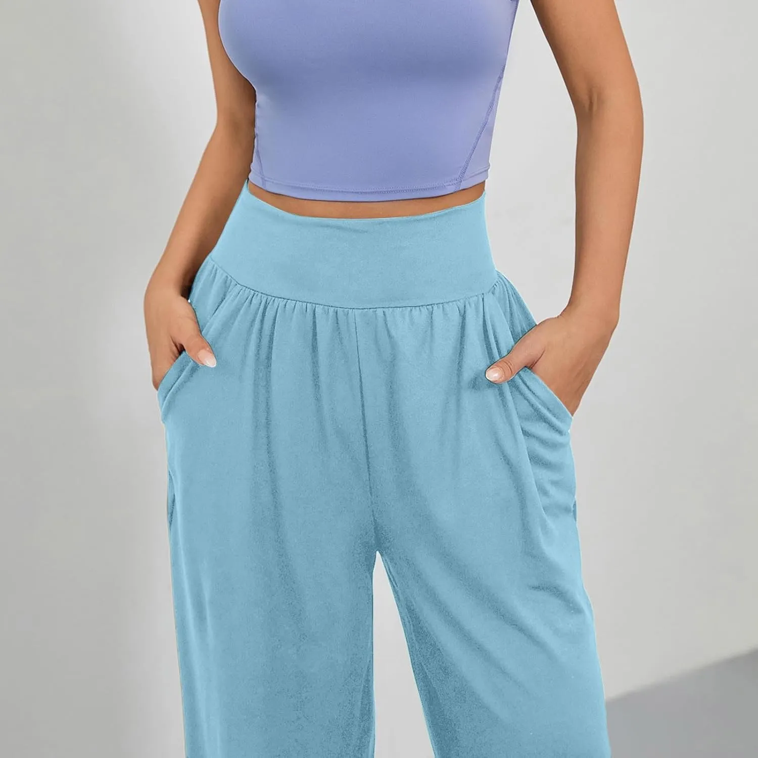 Wide Leg Yoga Pants for Women Business Casual Pant Tummy Control High Waisted Work Trousers Track Pants with Pockets