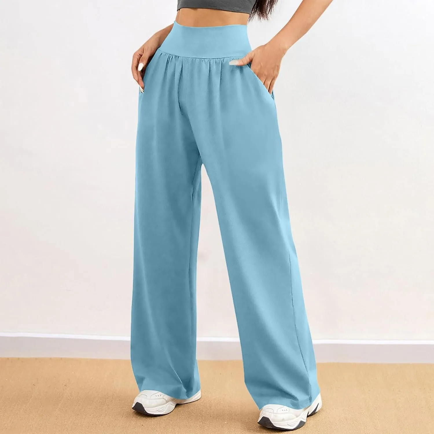 Wide Leg Yoga Pants for Women Business Casual Pant Tummy Control High Waisted Work Trousers Track Pants with Pockets