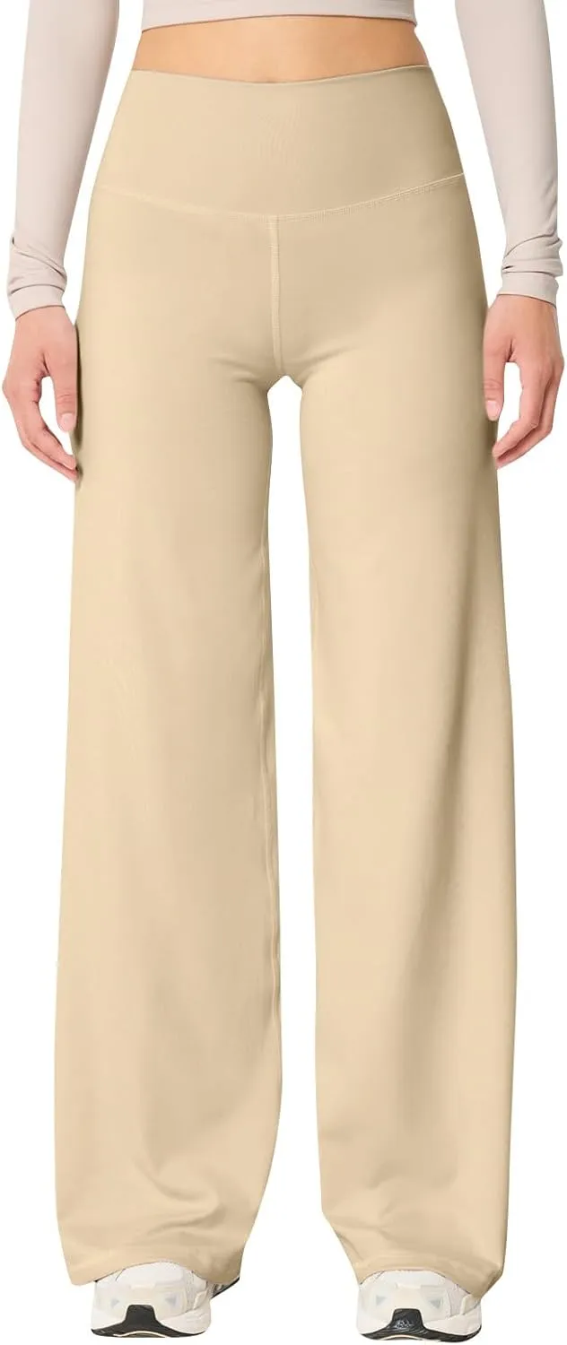 Wide Leg Yoga Pants for Women Elastic High Waisted Lounge Pants Slim Fit Leggings Pull on Trousers Straight Leg Casual Pants