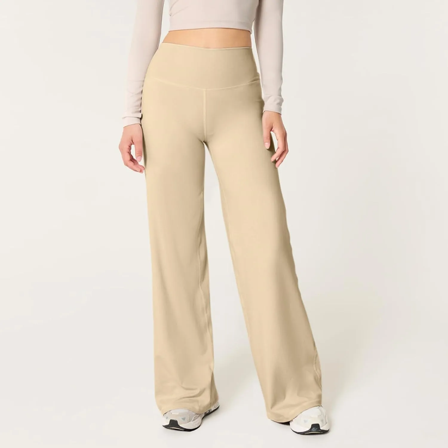 Wide Leg Yoga Pants for Women Elastic High Waisted Lounge Pants Slim Fit Leggings Pull on Trousers Straight Leg Casual Pants