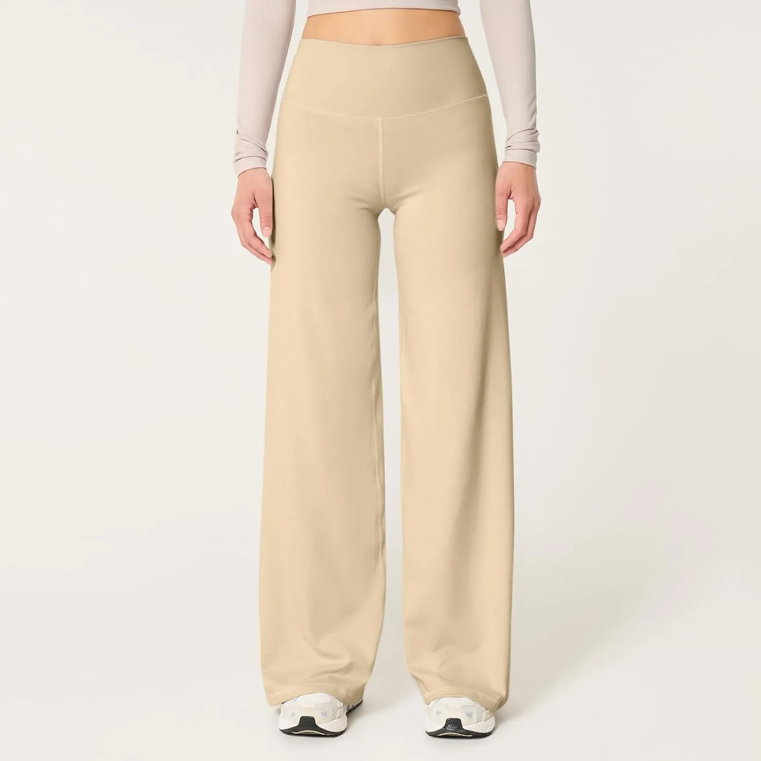 Wide Leg Yoga Pants for Women Elastic High Waisted Lounge Pants Slim Fit Leggings Pull on Trousers Straight Leg Casual Pants
