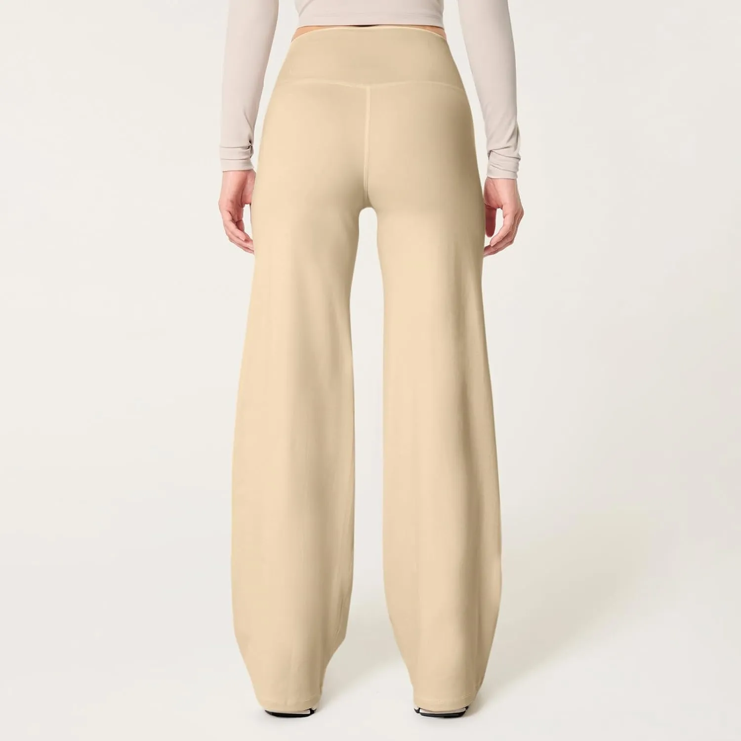 Wide Leg Yoga Pants for Women Elastic High Waisted Lounge Pants Slim Fit Leggings Pull on Trousers Straight Leg Casual Pants