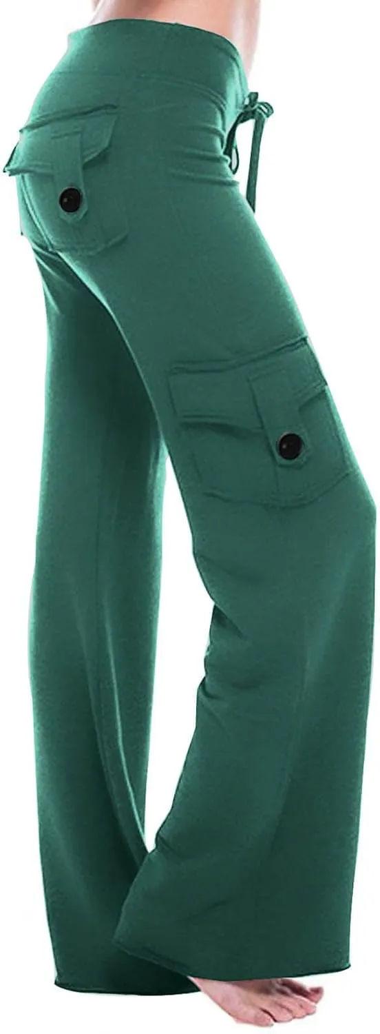 Wide Leg Yoga Pants for Women High Waisted Cargo Bootcut Yoga Pants with Pockets Summer Plus Size Flare Workout Pants