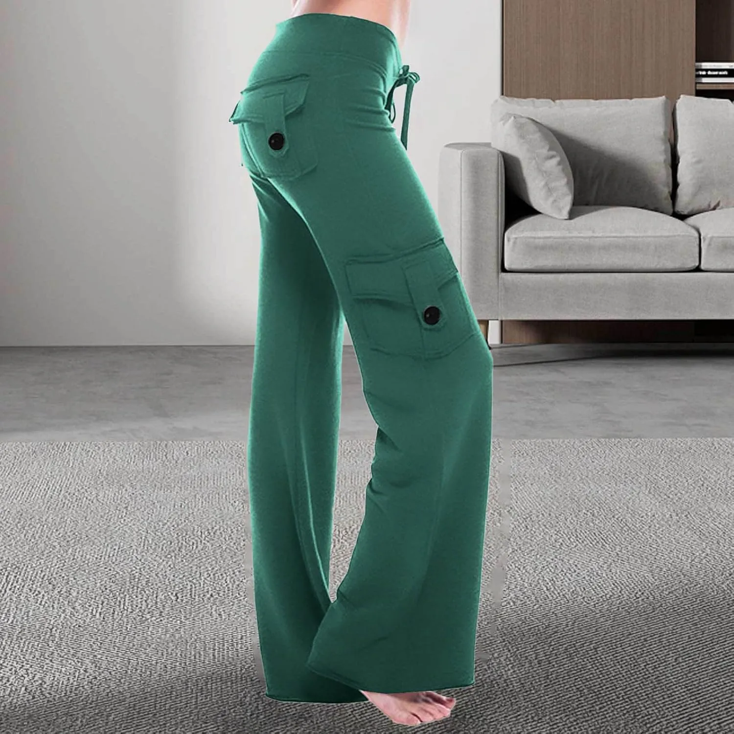 Wide Leg Yoga Pants for Women High Waisted Cargo Bootcut Yoga Pants with Pockets Summer Plus Size Flare Workout Pants