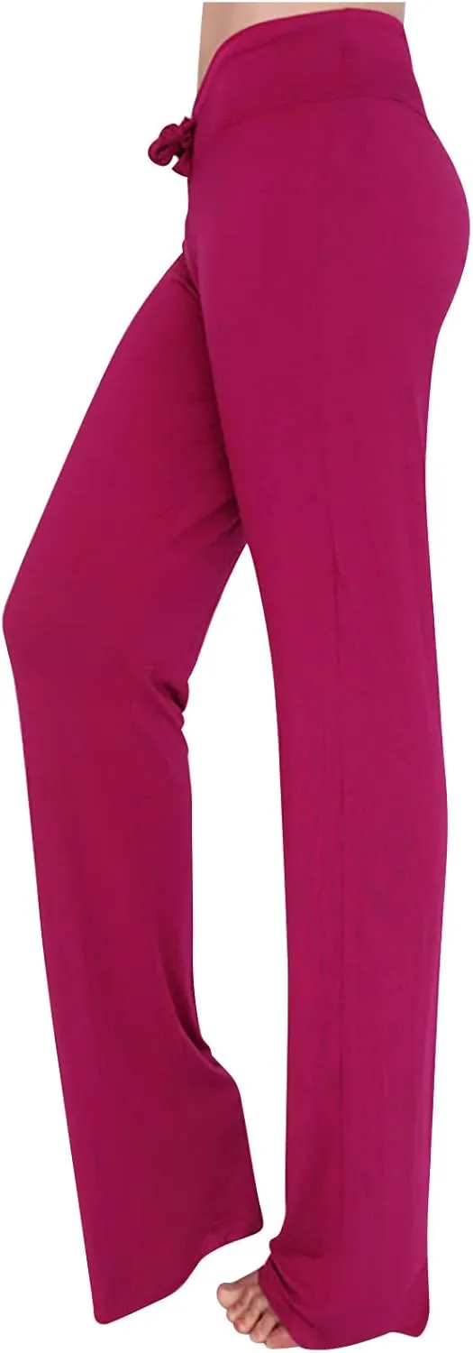 Wide Leg Yoga Pants Women Drawstring High Waist Tummy Control Lounge Trouser Bootcut Comfy Pants Gym Workout Leggings
